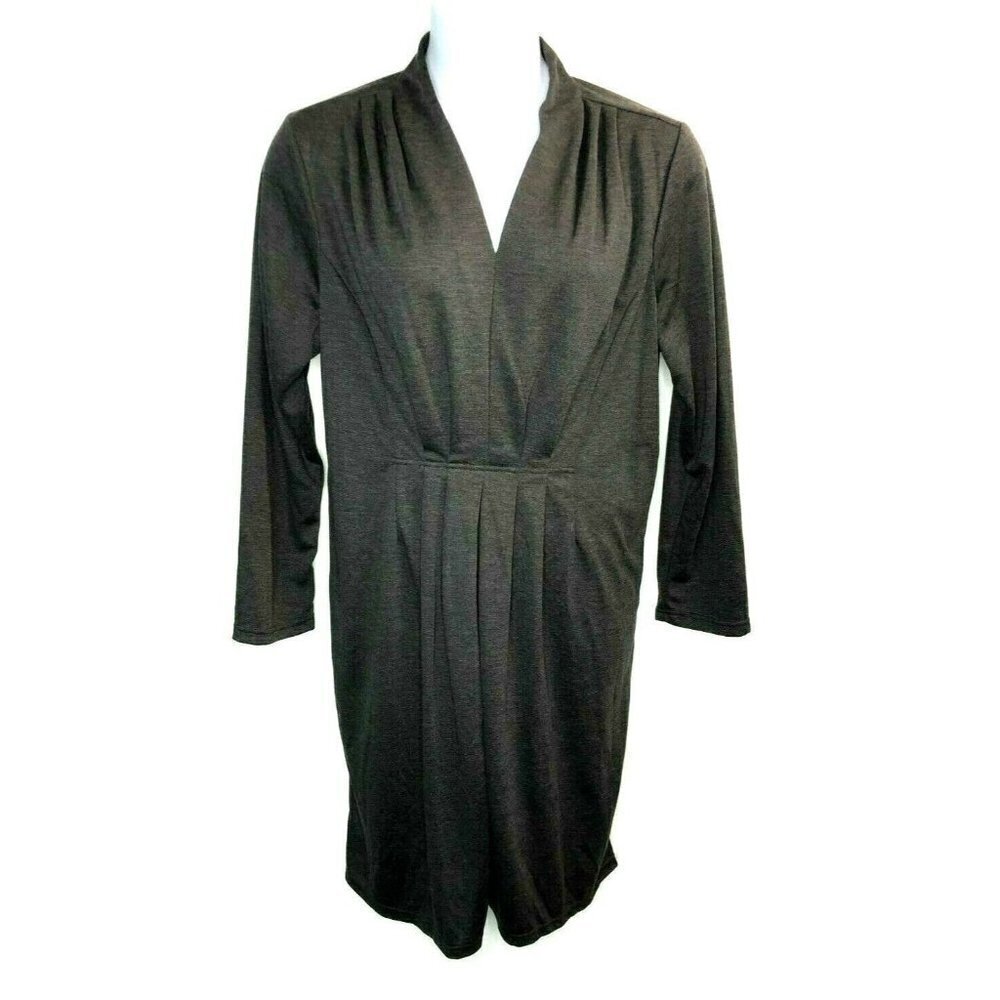 Linea Ponte Womens Size XL Gray V-Neck Dress Front Pleat Detail QVC A228334